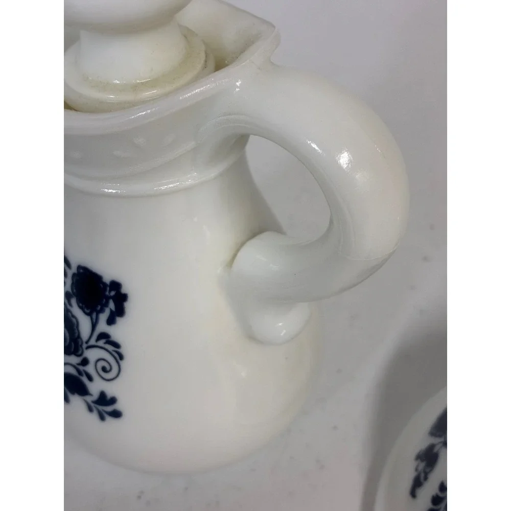 Vintage Avon Milk Glass Blue Floral Cruet (Skin So Soft)